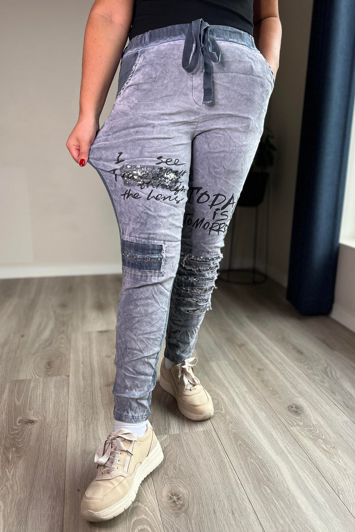 Made In Italy Anne Velour Stretchbukse Jeans Blå