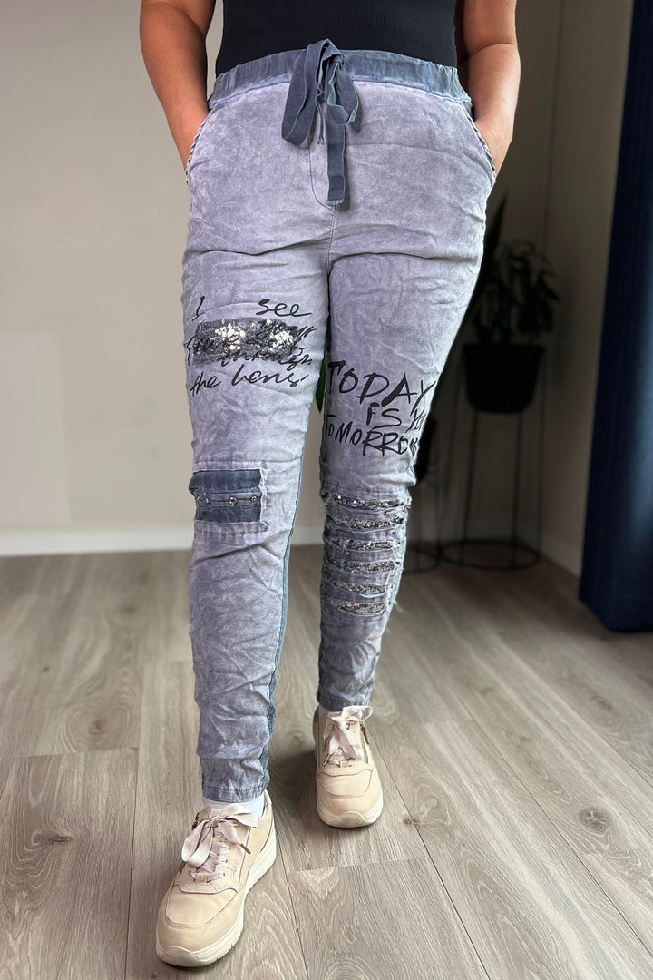 Made In Italy Anne Velour Stretchbukse Jeans Blå